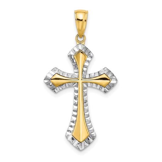 14k Yellow & Rhodium Gold w/ Rhodium and D/C Reversible Cross Charm