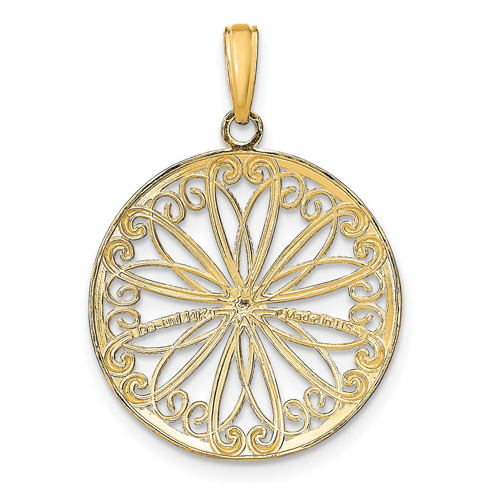 14k Yellow & Rhodium Gold w/Rhodium Filigree Center Round Charm