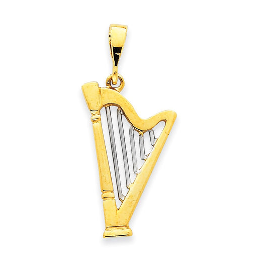 14k Yellow & Rhodium Gold Harp Charm