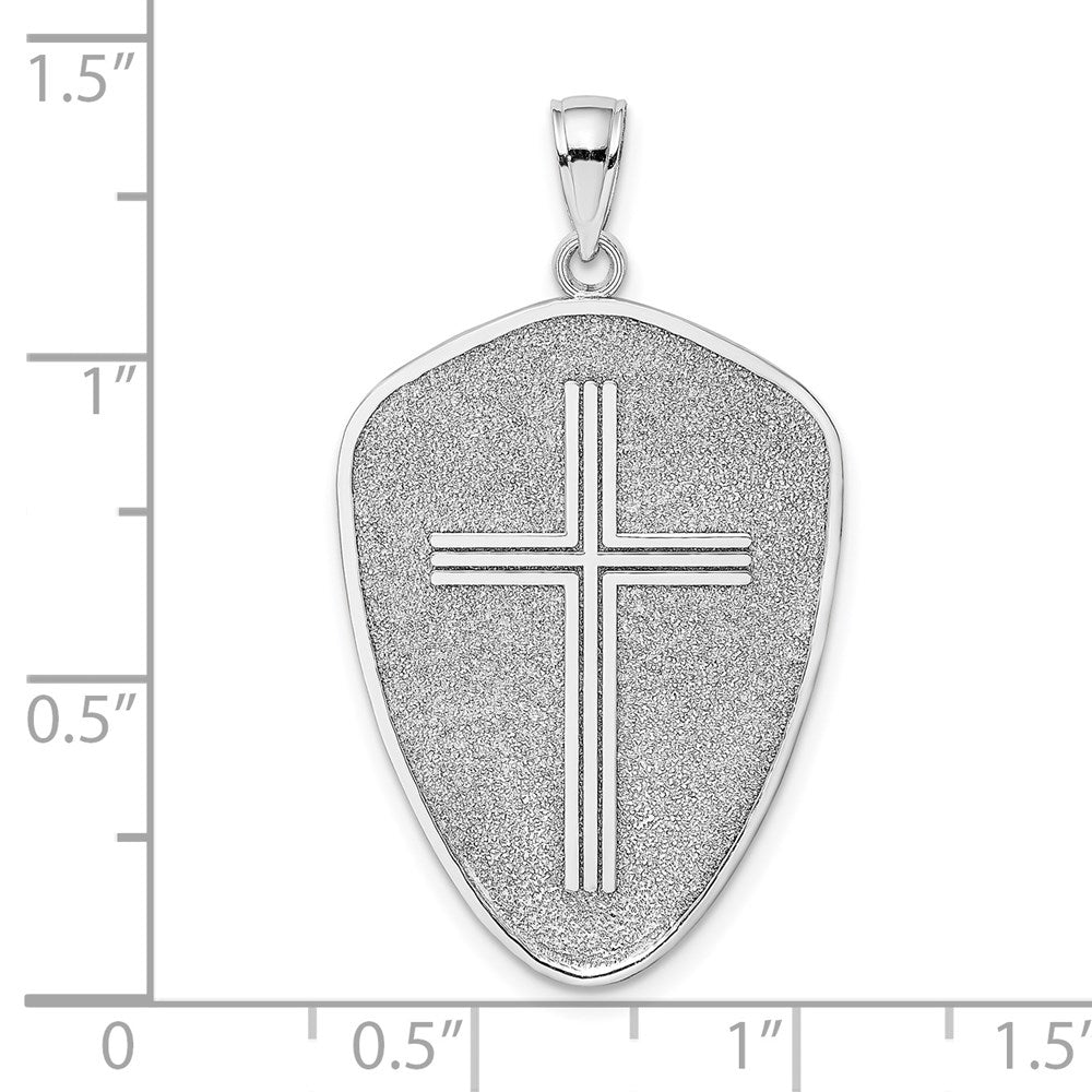 14k White Gold Cross Shield w/ Joshua 1:9 On Reverse Charm