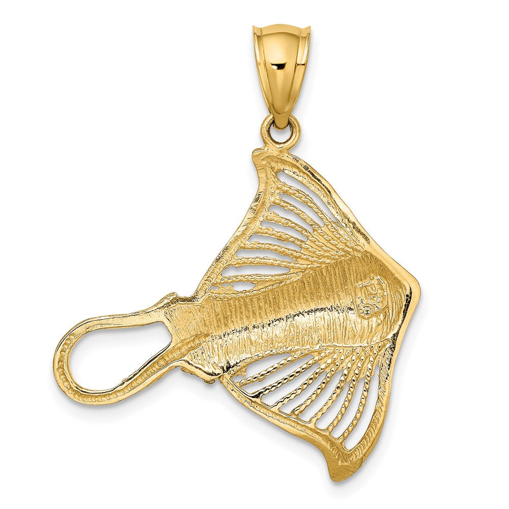 14k Yellow Gold Polished and Cut-Out Textured Accent Stingray Charm