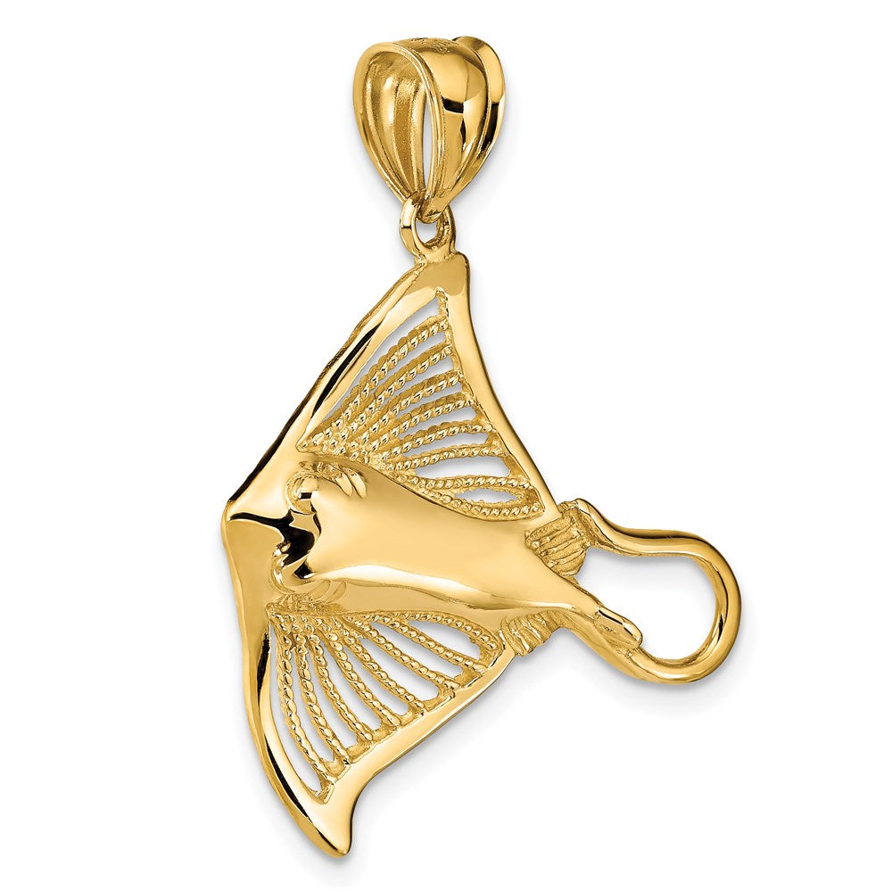 14k Yellow Gold Polished and Cut-Out Textured Accent Stingray Charm