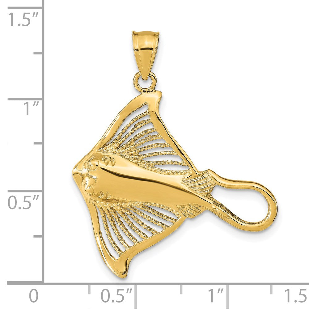 14k Yellow Gold Polished and Cut-Out Textured Accent Stingray Charm