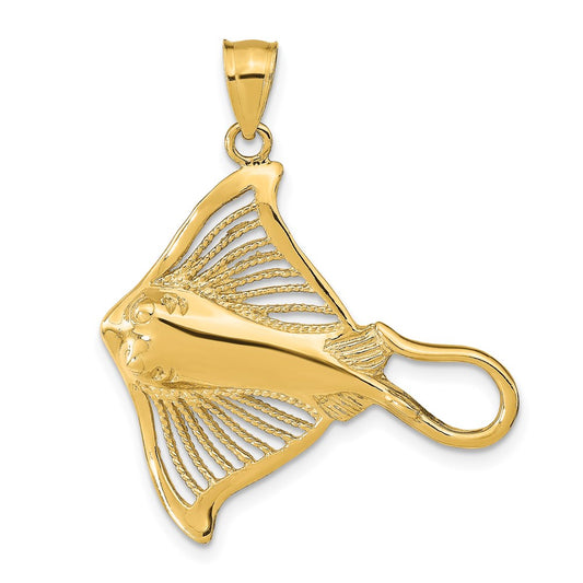 14k Yellow Gold Polished and Cut-Out Textured Accent Stingray Charm