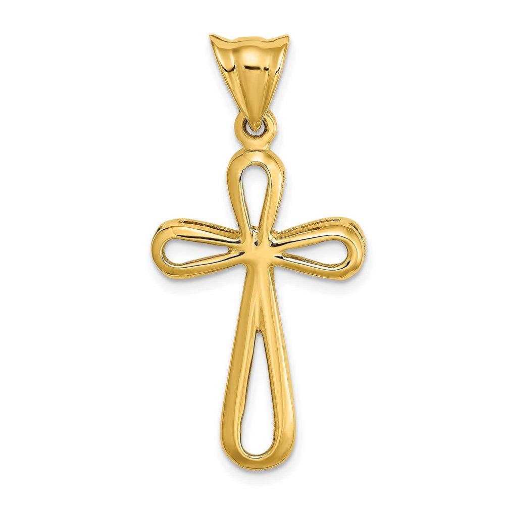 14k Yellow Gold Polished Cut-Out Cross Charm