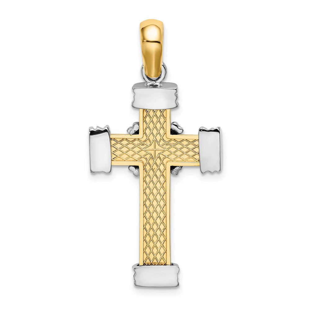 14k Two-tone Gold w/Rhodium Polished Cross Charm