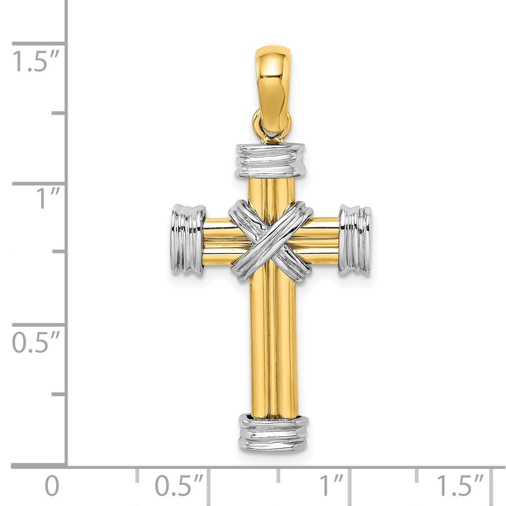 14k Two-tone Gold w/Rhodium Polished Cross Charm