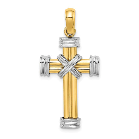 14k Two-tone Gold w/Rhodium Polished Cross Charm