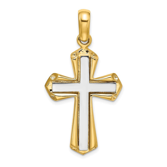 14k Two-tone Gold Polished Cross Charm