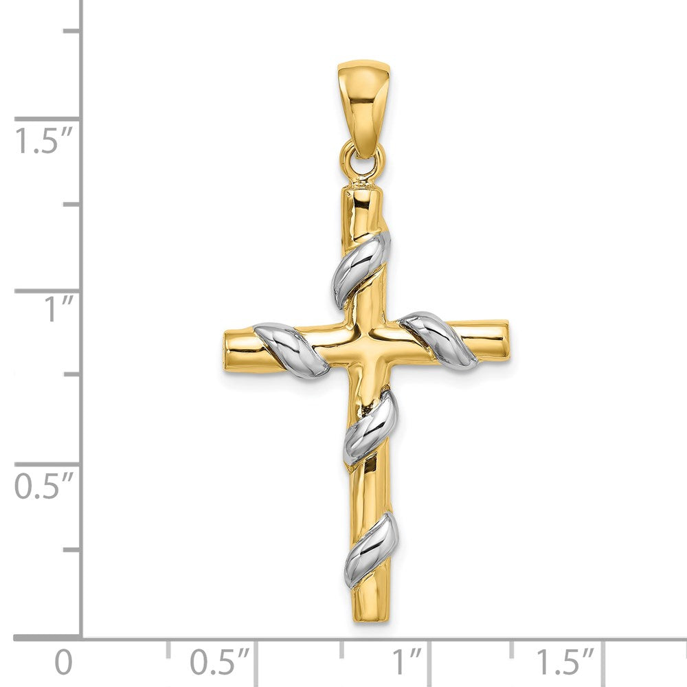 14k Two-tone Gold Two-tone Gold 2-D Vine Pattern Cross Charm