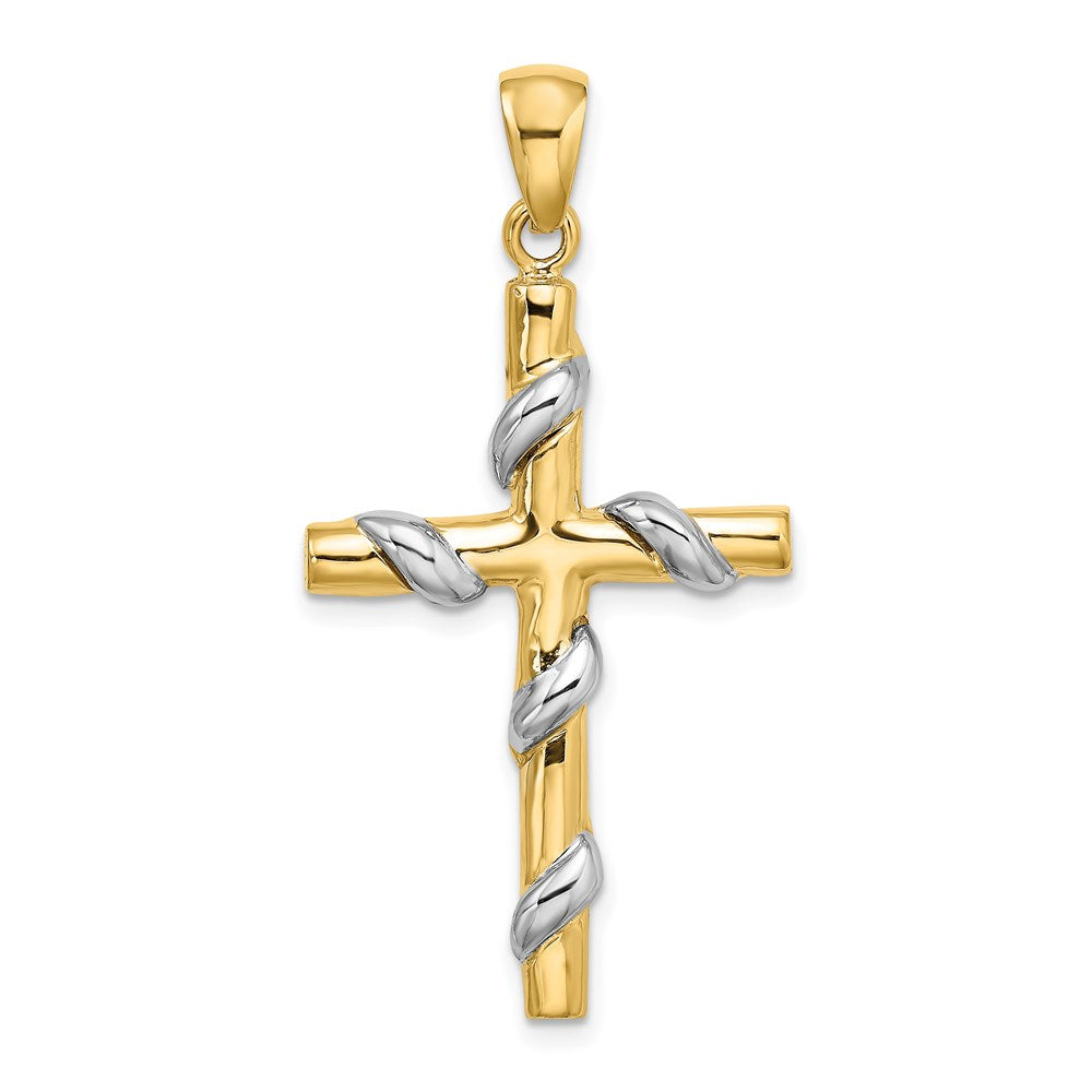 14k Two-tone Gold Two-tone Gold 2-D Vine Pattern Cross Charm