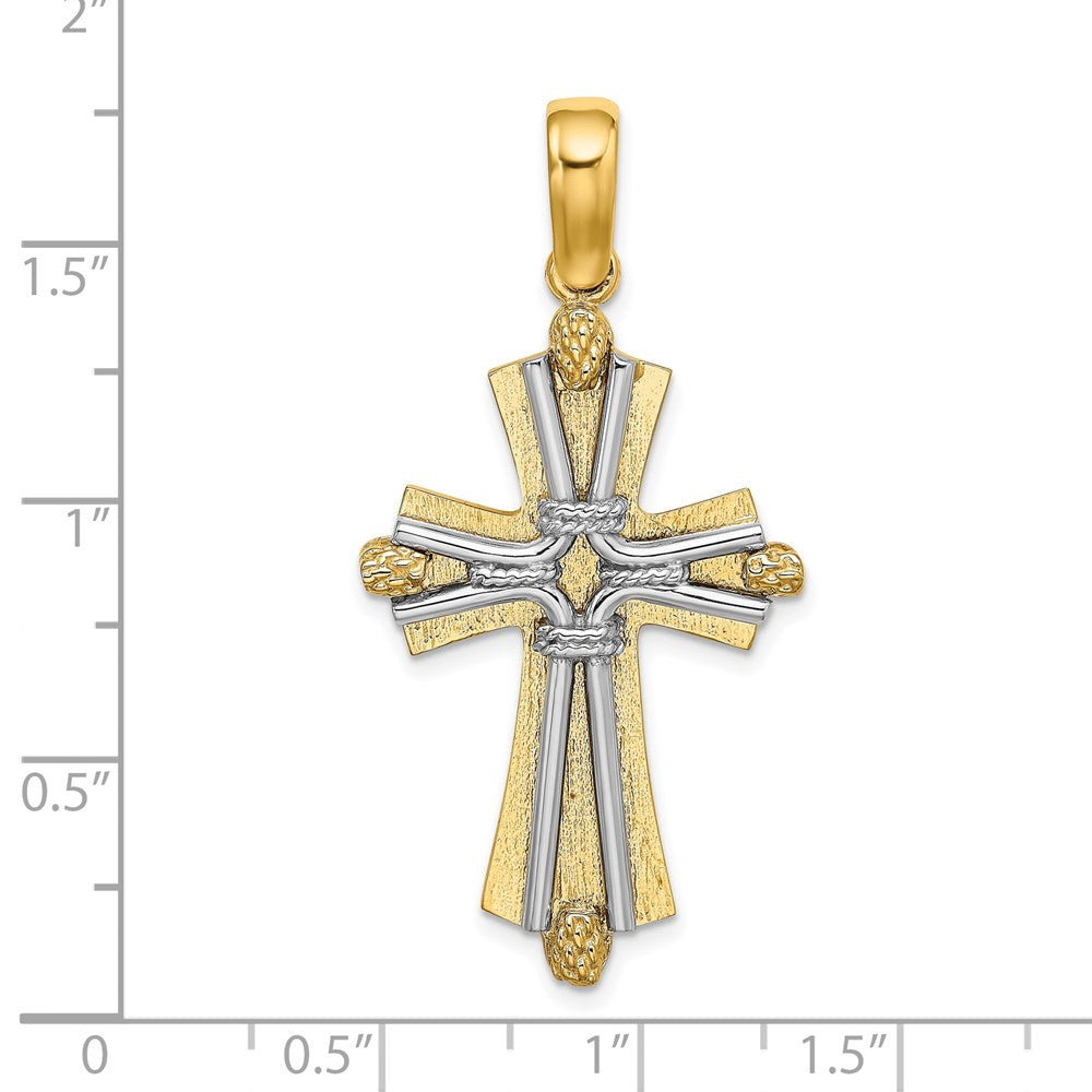 14k Two-tone Gold W/ Rhodium D/C and Wire Cross Charm