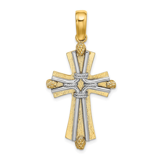 14k Two-tone Gold W/ Rhodium D/C and Wire Cross Charm