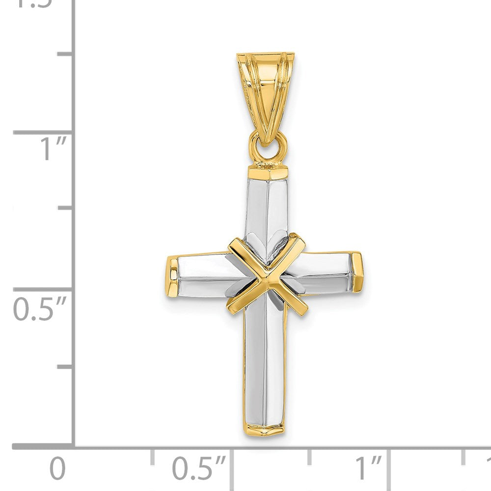 14k Two-tone Gold w/Rhodium Polished Cross Charm