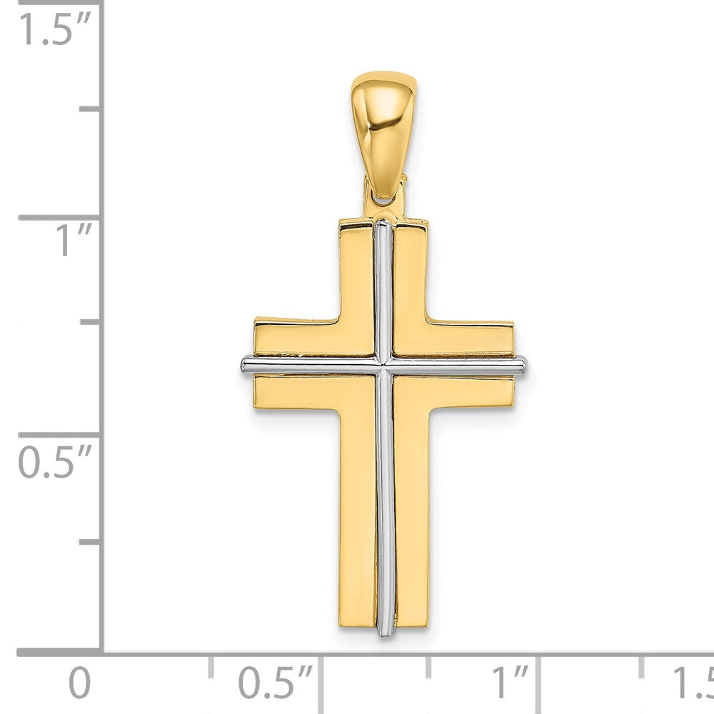 14k Two-tone Gold Block Cross Charm