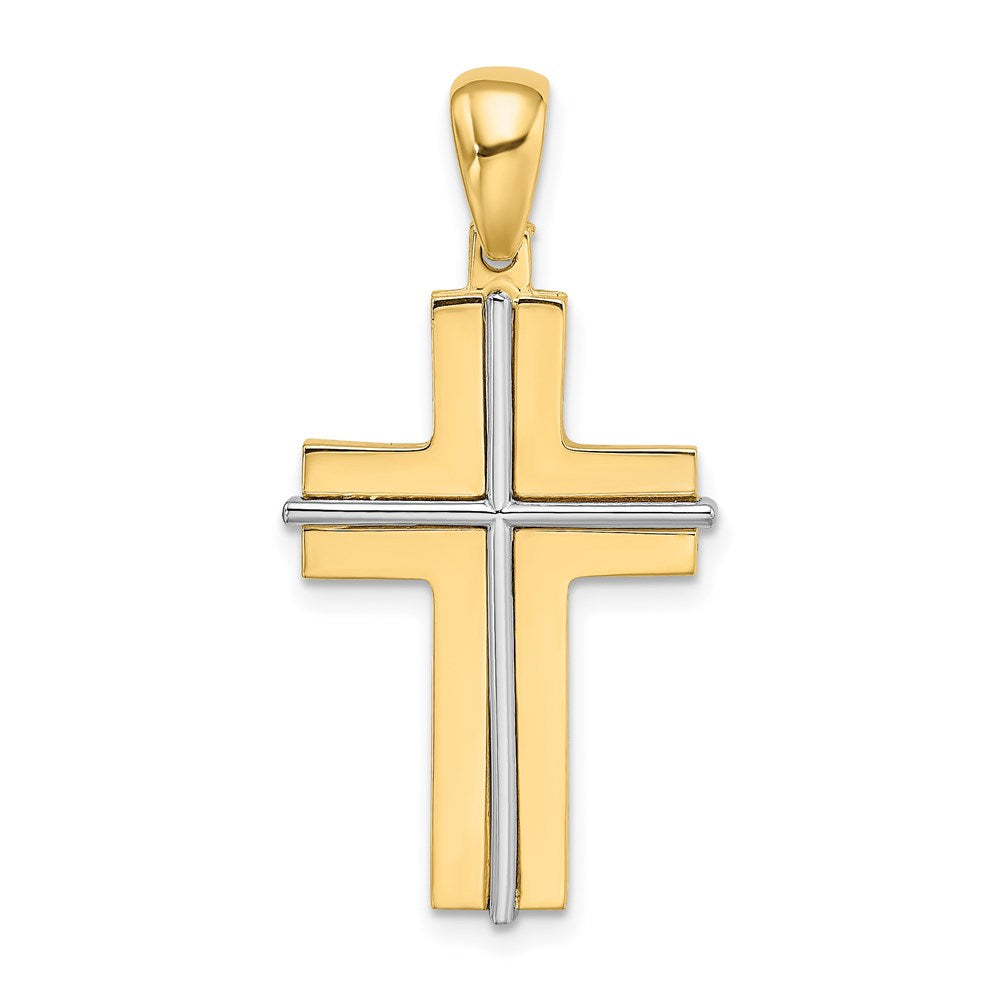 14k Two-tone Gold Block Cross Charm