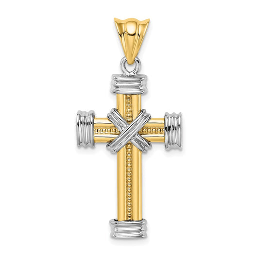 14k Two-tone Gold w/Rhodium  X Center Cross Charm