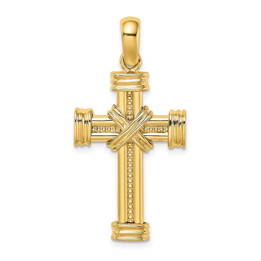 14k Yellow Gold Polished w/ X In Center of Cross Charm