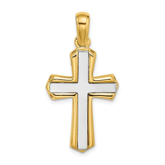 14k Two-tone Gold Polished Cross Charm