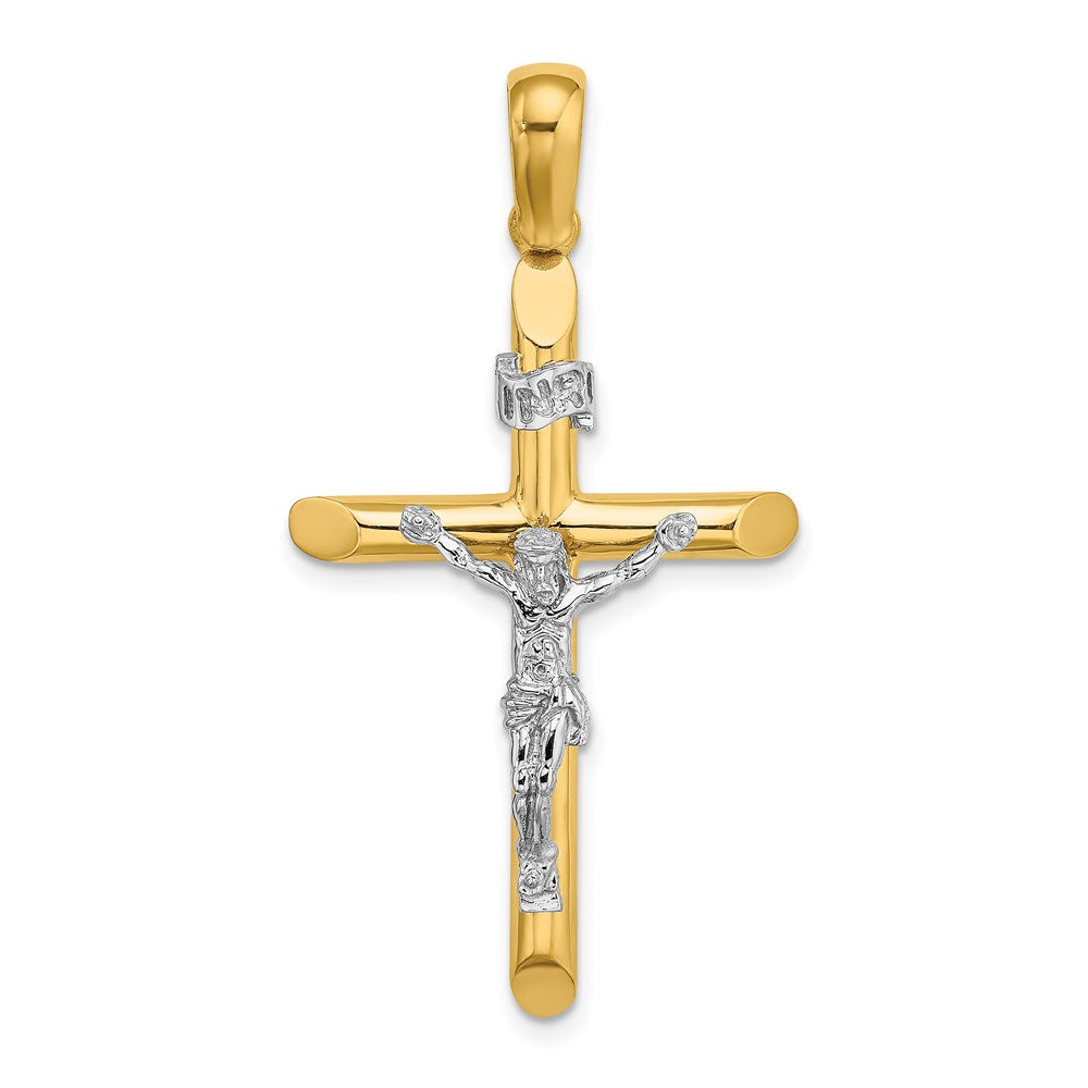 14k Two-tone Gold Polished Crucifix Charm