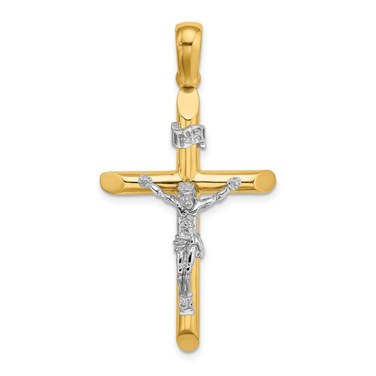 14k Two-tone Gold Polished Crucifix Charm