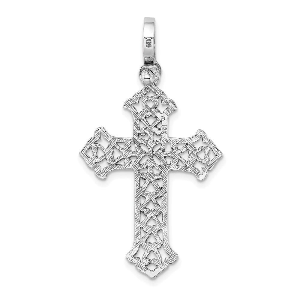 14k White Gold w/ Fancy Cut-Out Design Cross Charm