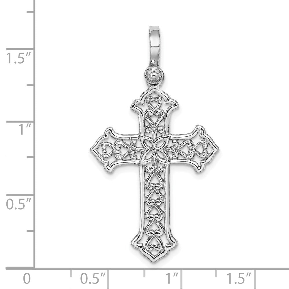 14k White Gold w/ Fancy Cut-Out Design Cross Charm