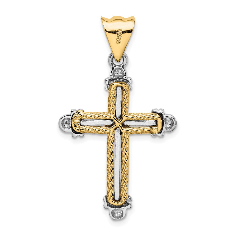 14k Two-tone Gold w/Rhodium Rope Design Cross Charm