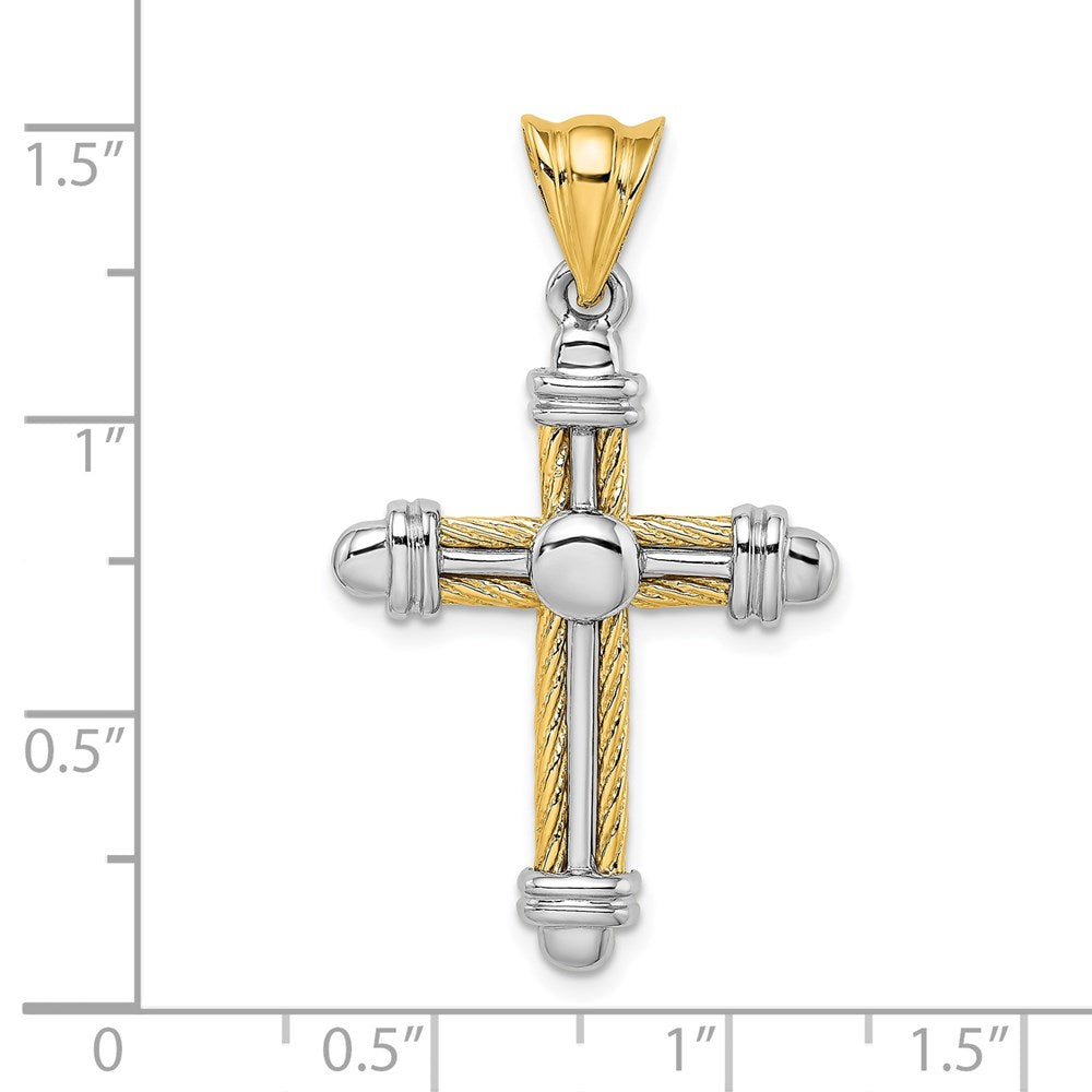 14k Two-tone Gold w/Rhodium Rope Design Cross Charm