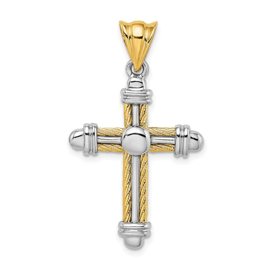 14k Two-tone Gold w/Rhodium Rope Design Cross Charm