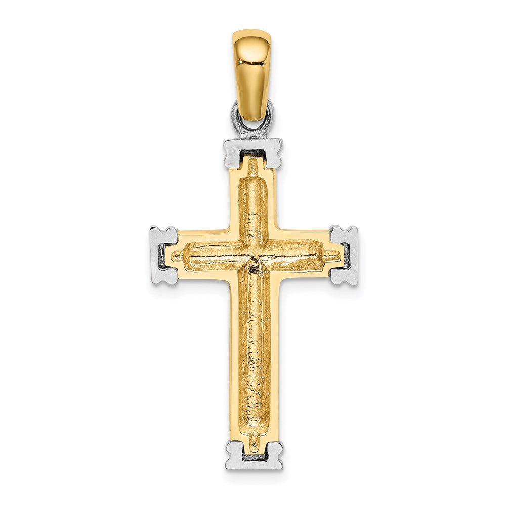 14k Two-tone Gold w/Rhodium Scroll and Double Endcaps Cross Charm