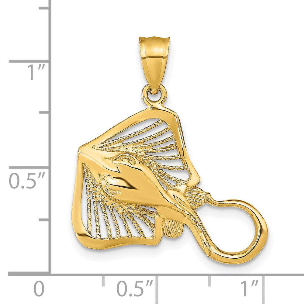 14k Yellow Gold Polished and Textured Accent Stingray Charm