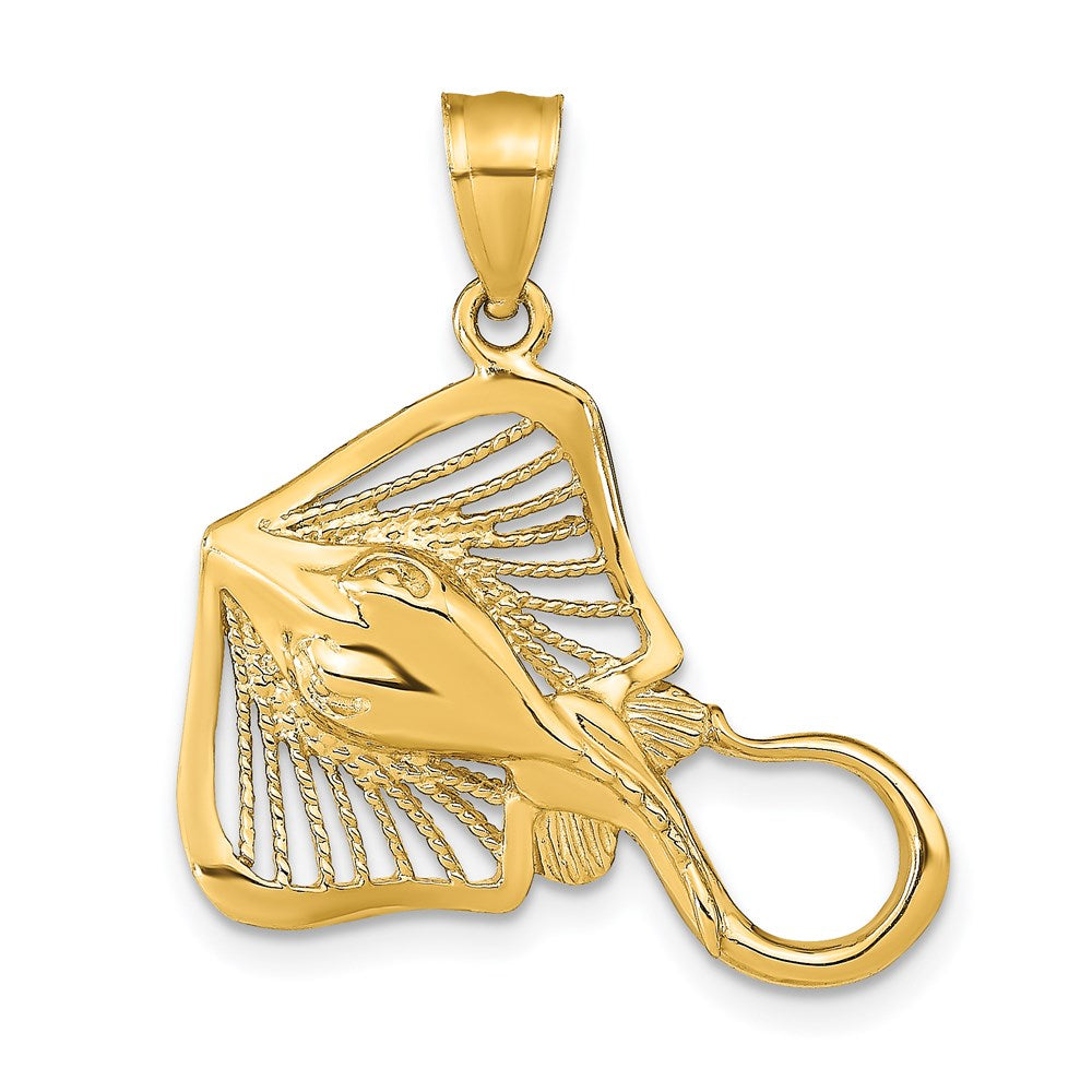 14k Yellow Gold Polished and Textured Accent Stingray Charm