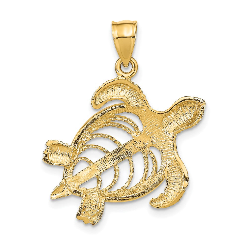 14k Yellow Gold Polished and Textured Accent Sea Turtle Charm