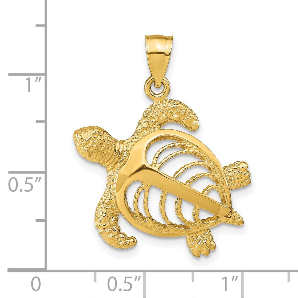 14k Yellow Gold Polished and Textured Accent Sea Turtle Charm