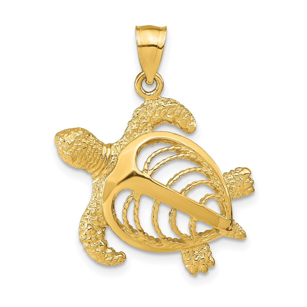 14k Yellow Gold Polished and Textured Accent Sea Turtle Charm