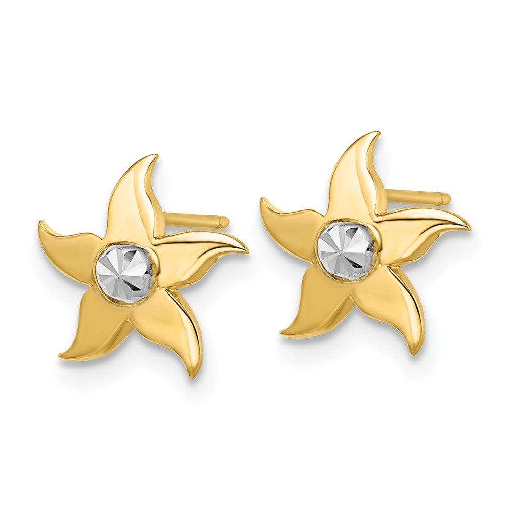 14k Yellow & Rhodium Gold w/Rhodium Starfish Post Earrings