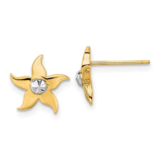 14k Yellow & Rhodium Gold w/Rhodium Starfish Post Earrings