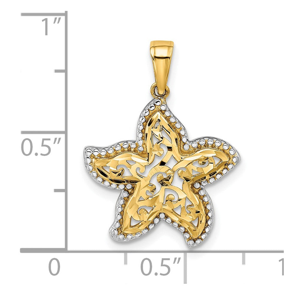 14k Yellow & Rhodium Gold with White Rhodium Starfish Pendant