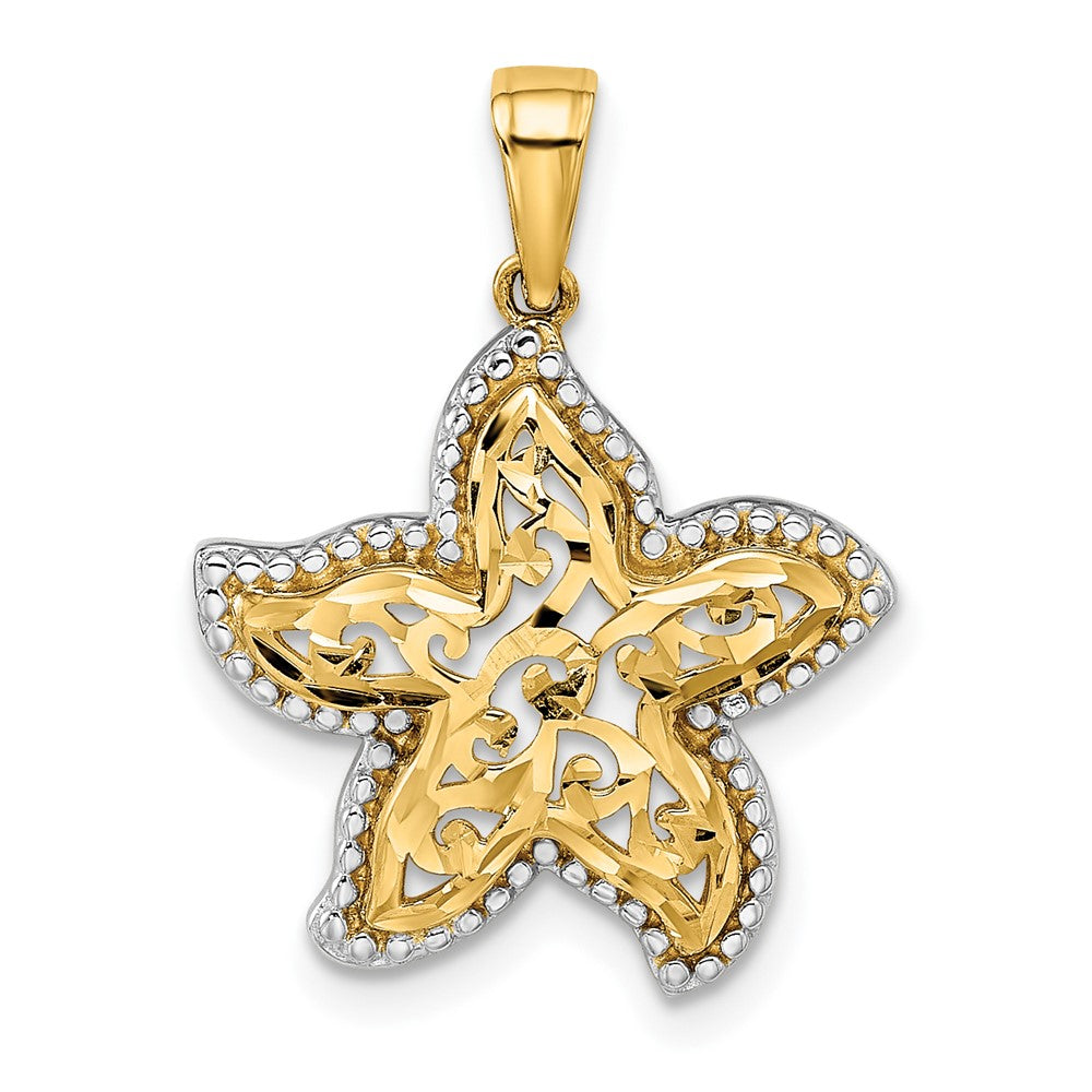 14k Yellow & Rhodium Gold with White Rhodium Starfish Pendant