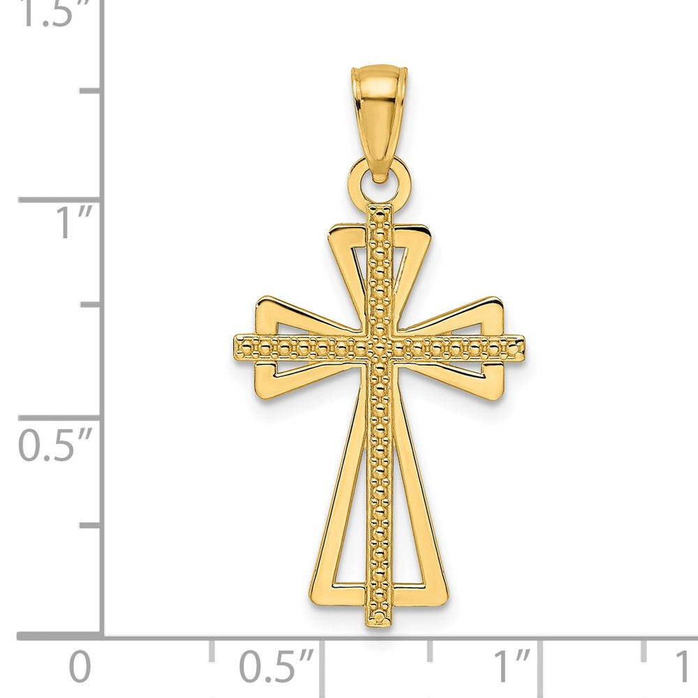 14k Yellow Gold Polished & Textured Cross Pendant