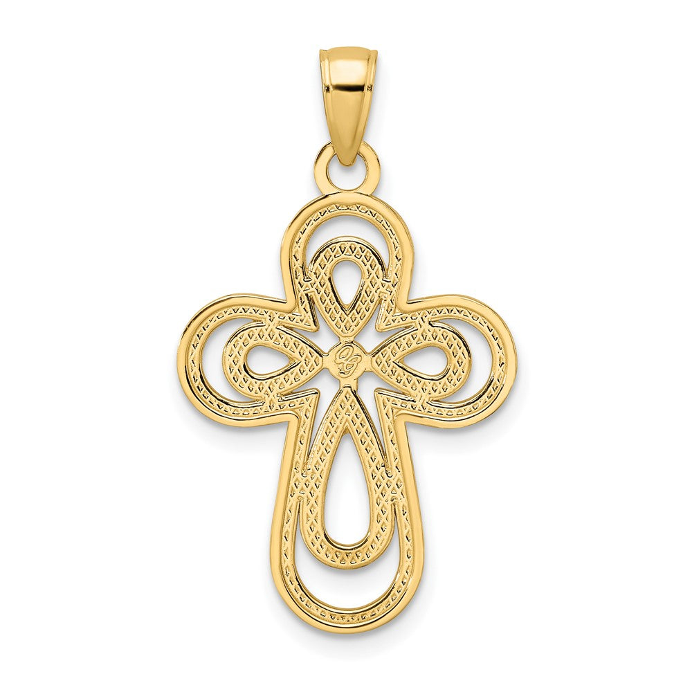 14k Yellow Gold Polished & Textured Teardrops Cross Pendant