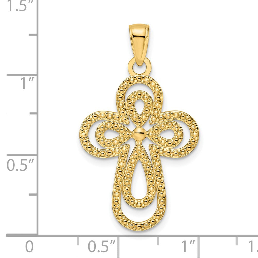 14k Yellow Gold Polished & Textured Teardrops Cross Pendant