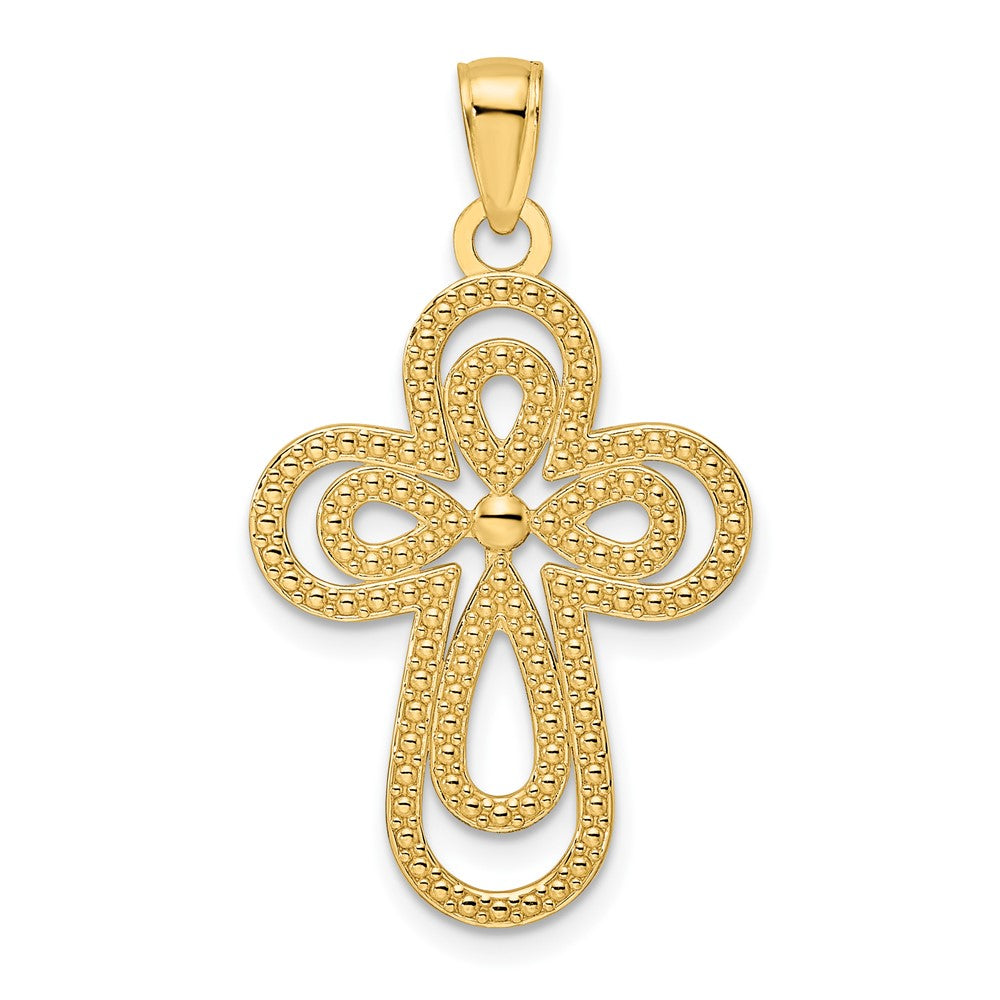 14k Yellow Gold Polished & Textured Teardrops Cross Pendant