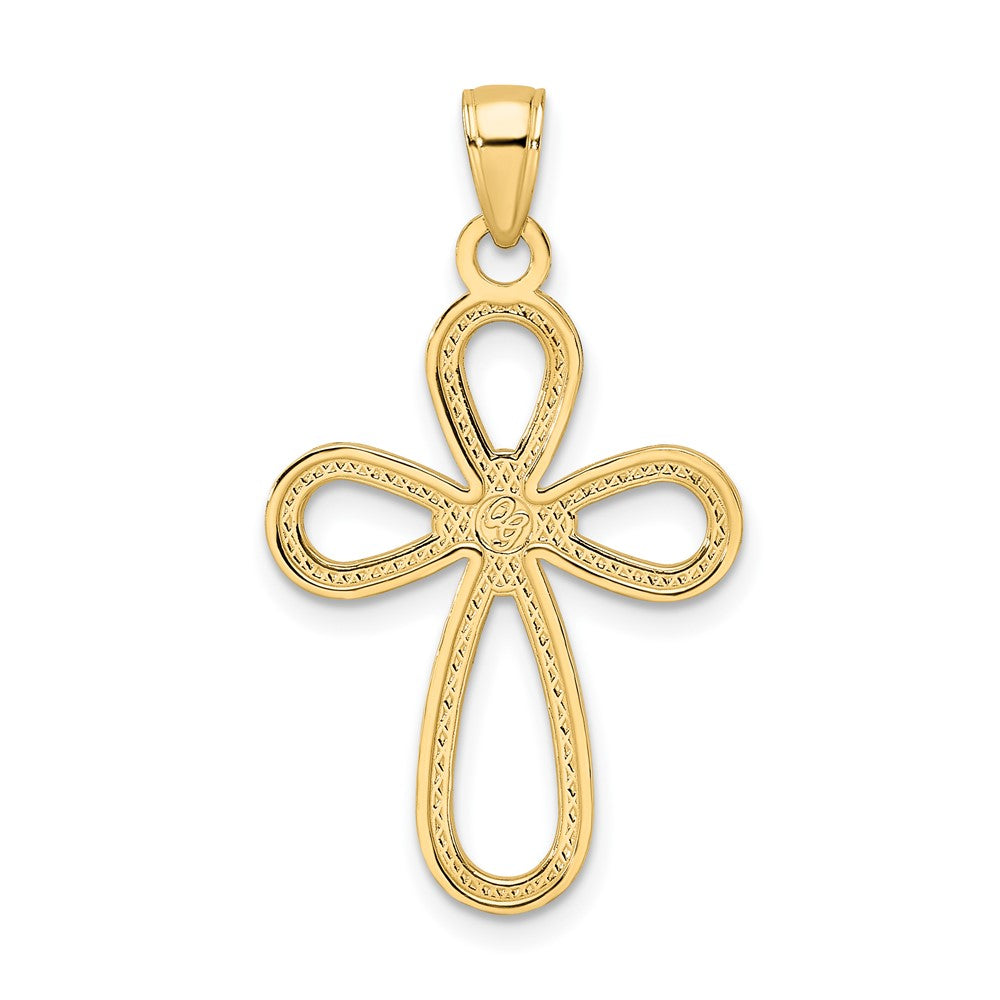 14k Yellow Gold Polished & Textured Teardrops Cross Pendant