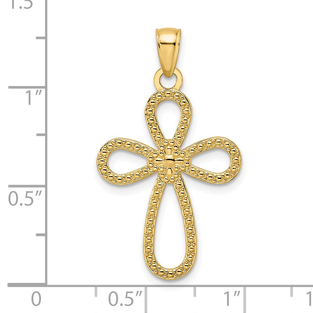 14k Yellow Gold Polished & Textured Teardrops Cross Pendant