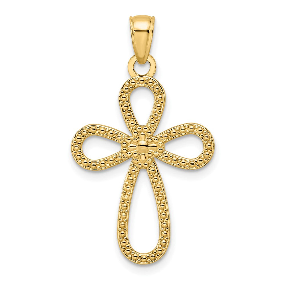 14k Yellow Gold Polished & Textured Teardrops Cross Pendant