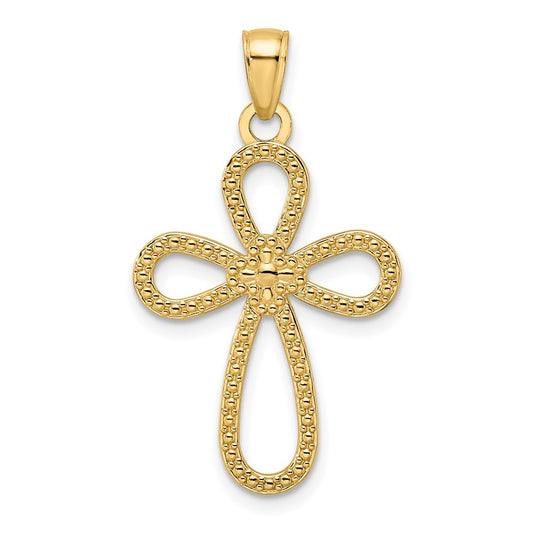 14k Yellow Gold Polished & Textured Teardrops Cross Pendant