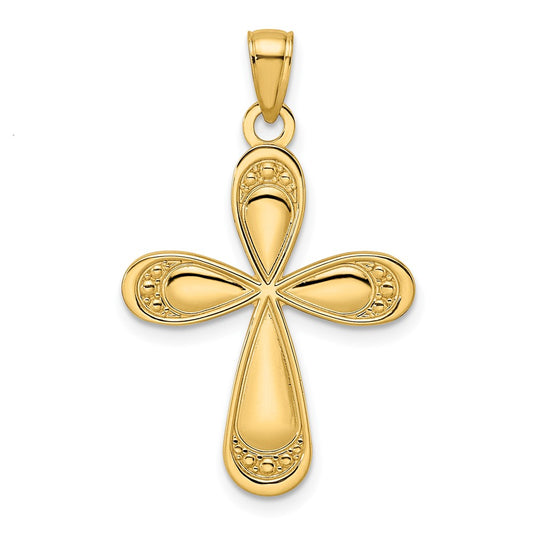 14k Yellow Gold Polished Fancy Teardrop Cross Pendant