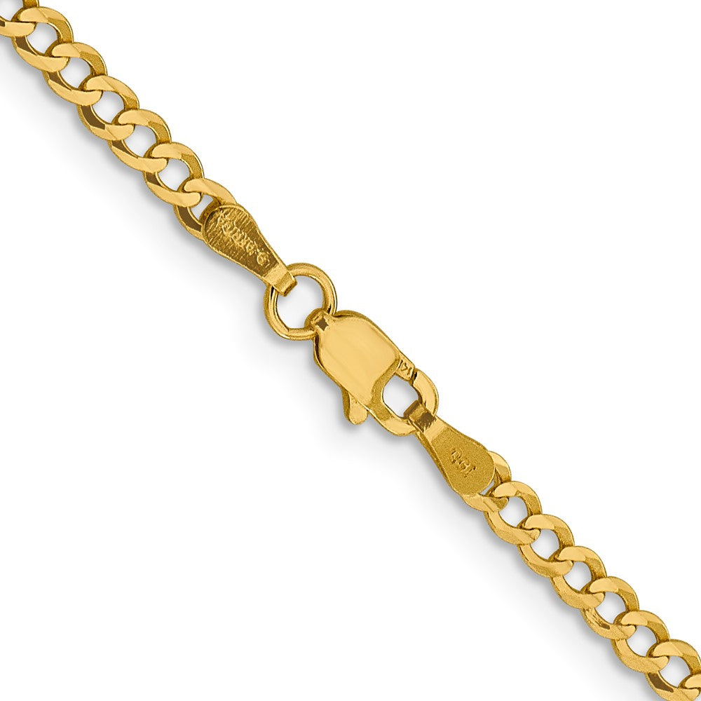 14K Yellow Gold 24 inch 3.1mm Lightweight Flat Cuban with Lobster Clasp Chain Necklace